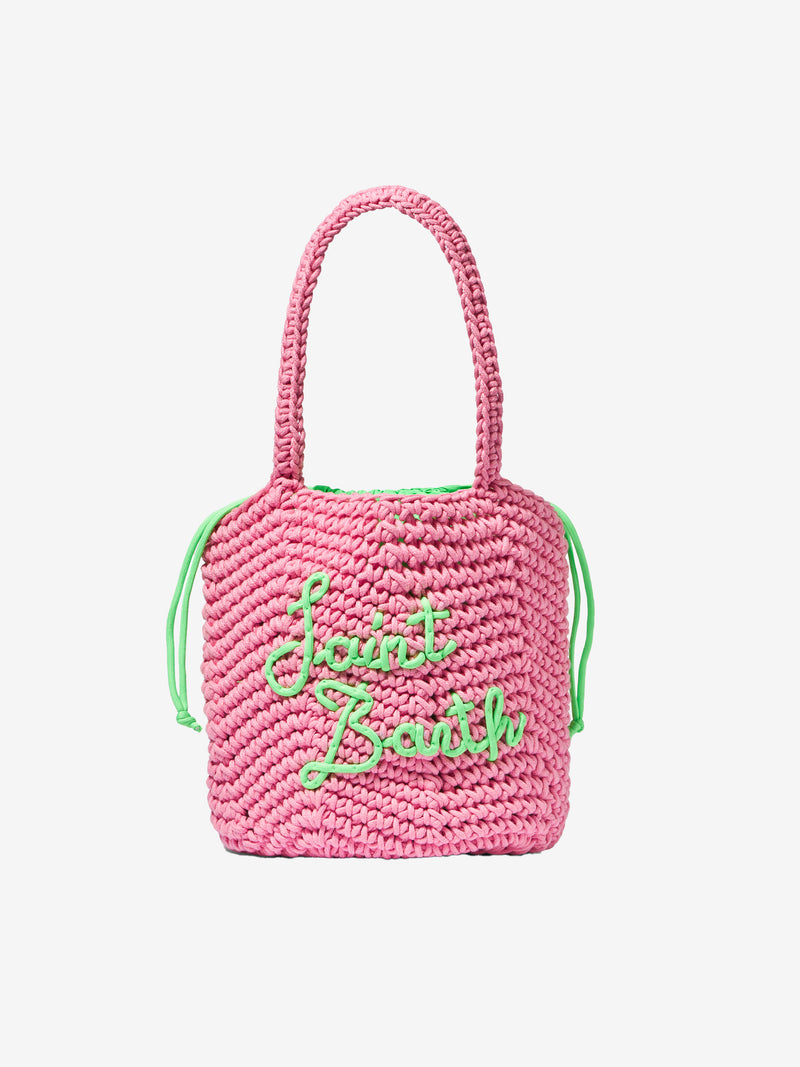 Borsa a spalla all'uncinetto rosa corda