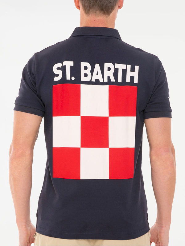 Blue piquet polo with St. Barth check logo