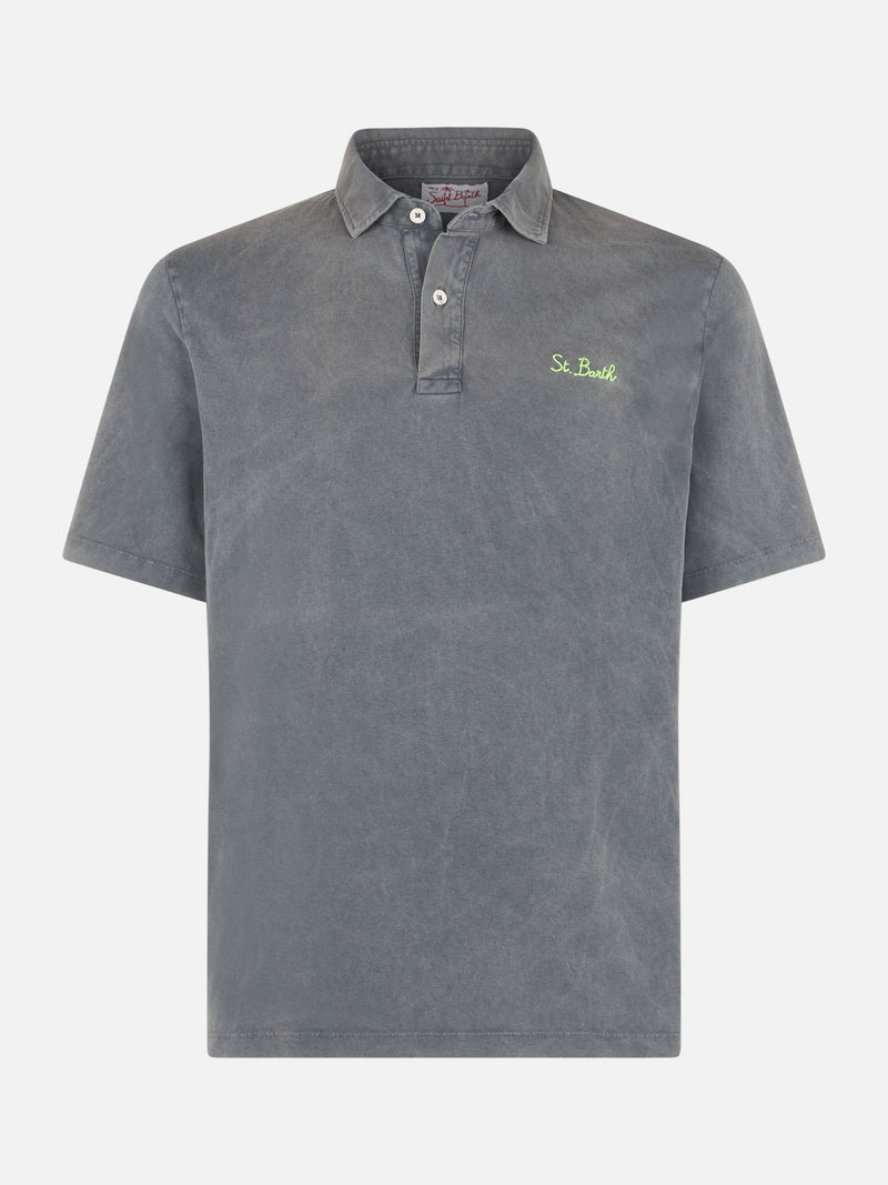 Graues Herren-Poloshirt mit Stickerei