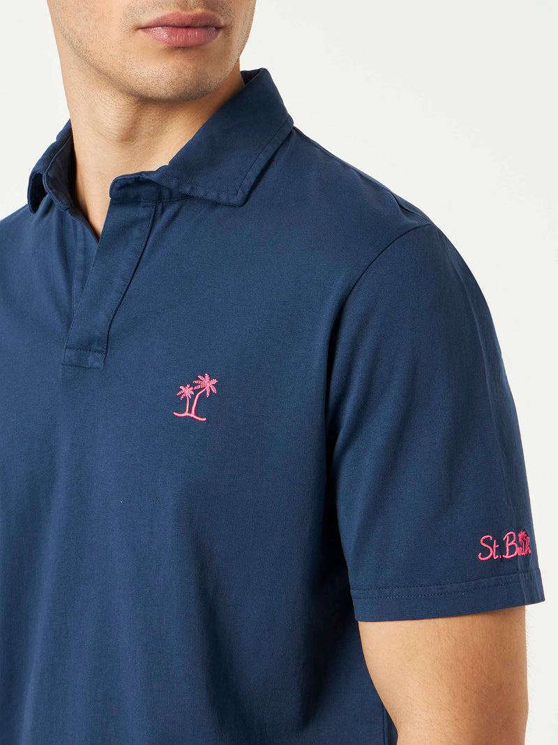 Navy blue cotton jersey man polo