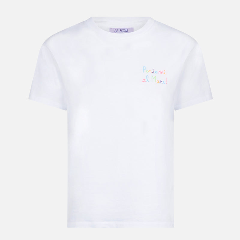 Damen-Baumwoll-T-Shirt mit Portami al mare! bestickt