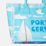 Borsa a spalla Vanity in canvas con stampa Porto Cervo