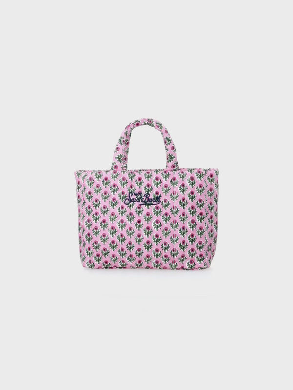 Borsa Soft Tote Mid trapuntata a fiori rosa