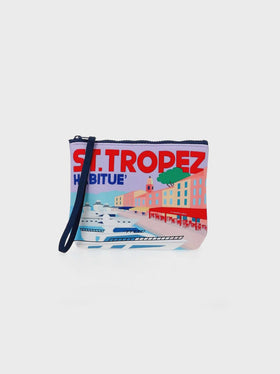 Aline scuba pochette with Saint Tropez postcard print