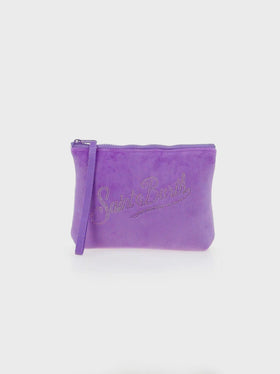 Aline lila Samtpochette mit Saint Barth Strass-Logo