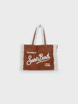 Kamelbraune Soft Bag Small mit Saint Barth Logo und Schultergurt