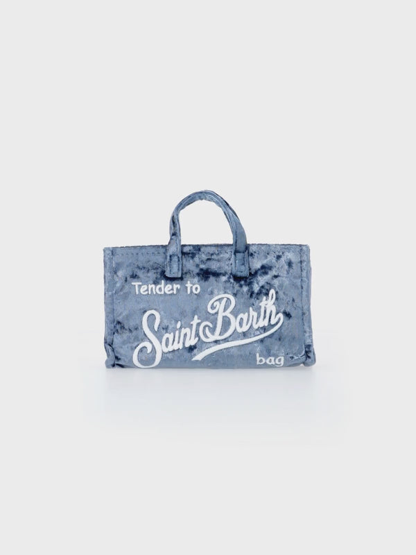 Light blue chenille Phone Bag with Saint Barth logo embroidery