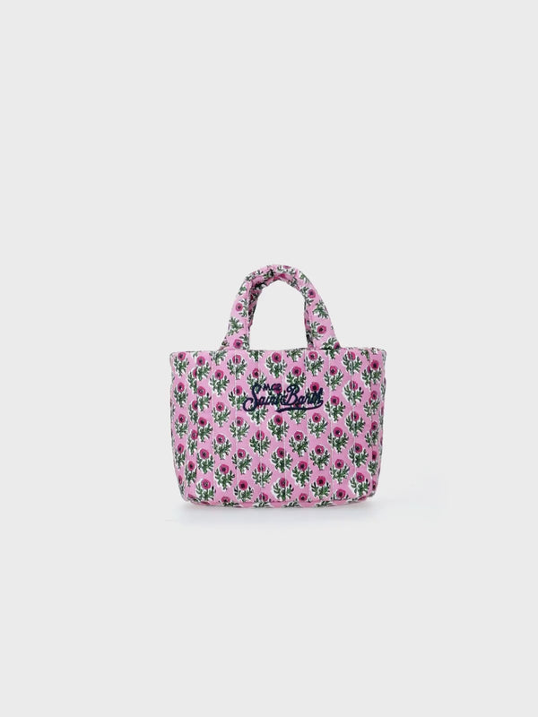 Borsa Soft Tote Mini trapuntata a fiori rosa