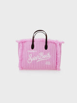 Borsa Colette in maglia a coste rosa con ricamo del logo