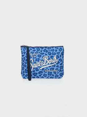 Aline scuba pochette with blue animalier print