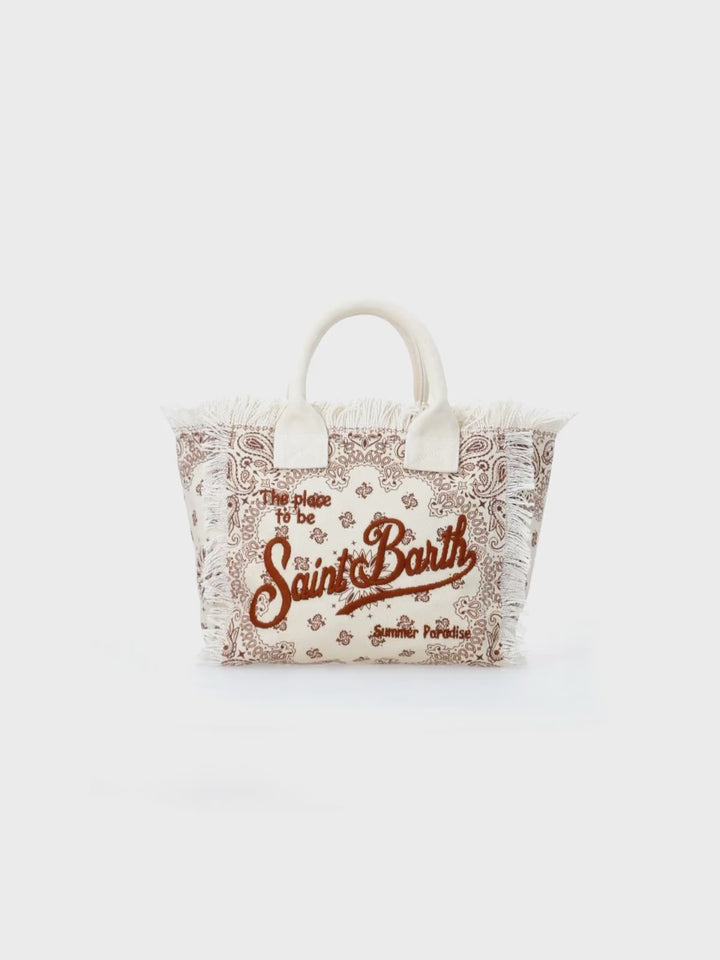 Beige Bandanna-Handtasche Colette aus Baumwollcanvas