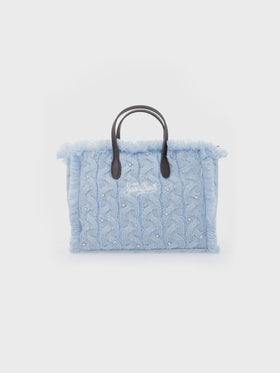 Hellblaue Colette-Handtasche mit Zopfmuster und Strassverzierung