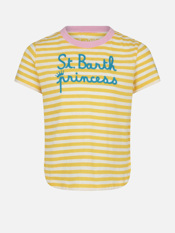 T-shirt da bambina a righe con ricamo St. Barth Princess