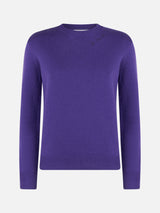 Maglia viola da donna girocollo con ricamo St. Barth