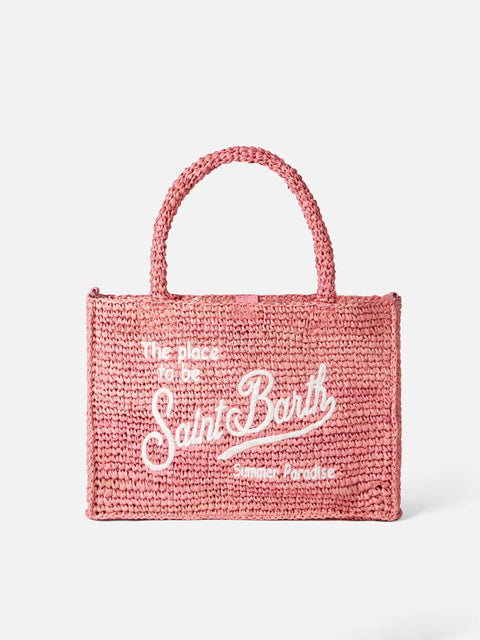 Colette pink raffia handbag with Saint Barth embroidery - MC2 Saint Barth