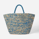 Borsa in rafia blu e bianca con ricamo frontale