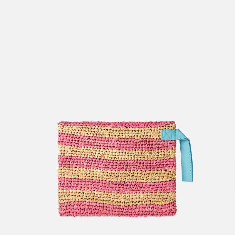 Pouch a righe in rafia con ricamo Saint Barth