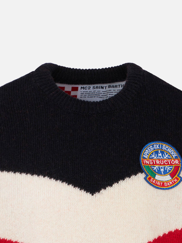 Red and blue boy sweater with patch