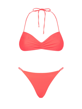 Woman fluo red bandeau bikini