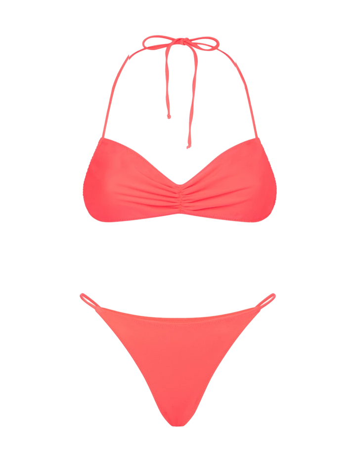 Woman fluo red bandeau bikini
