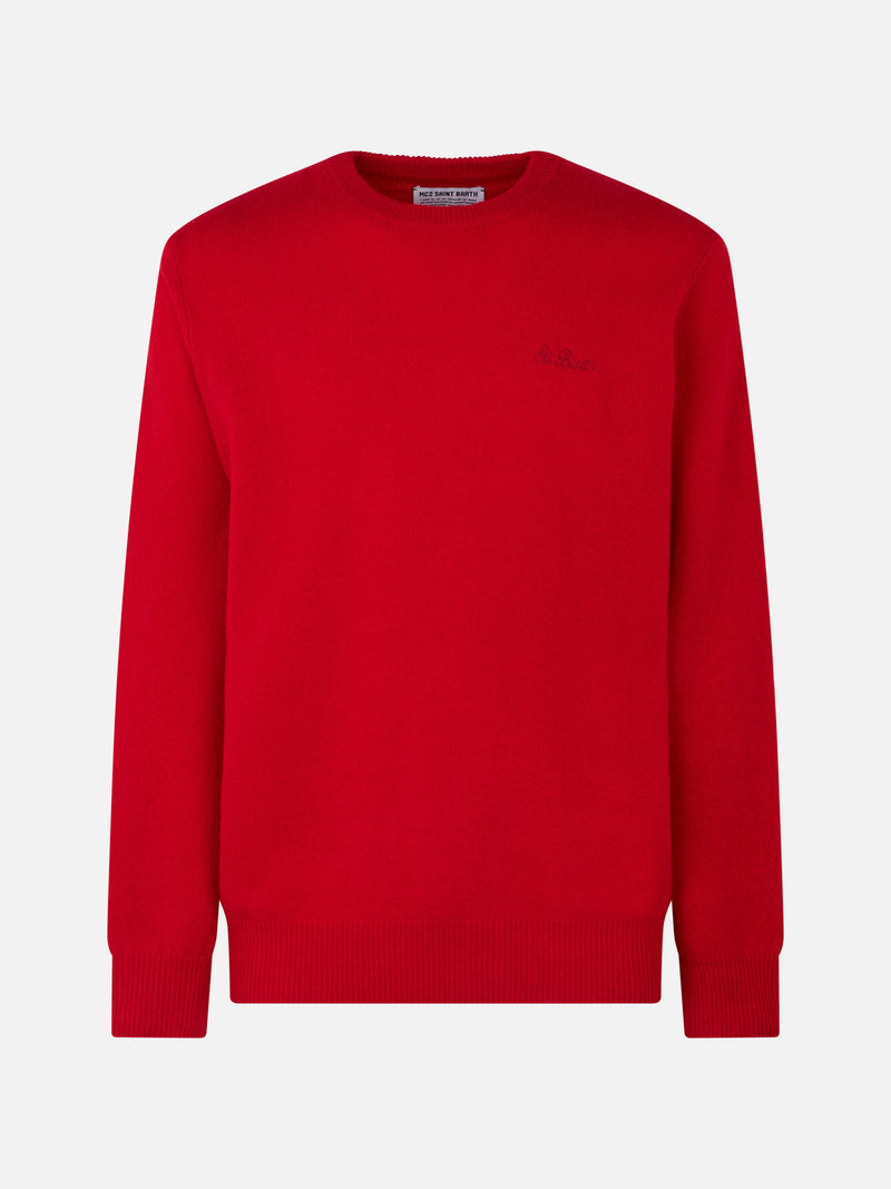 Man crewneck red sweater with St. Barth embroidery