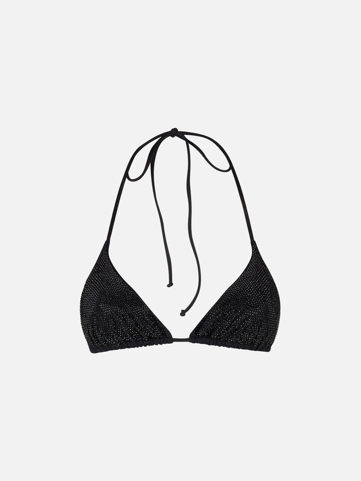 Woman triangle top swimsuit with black strass