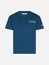 Boy blue cotton t-shirt with St. Barth beach print