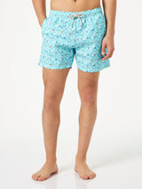 Man light fabric comfort swim shorts with sea star print