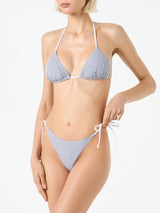 Damen-Triangel-Bikini aus Seersucker mit Streifendruck