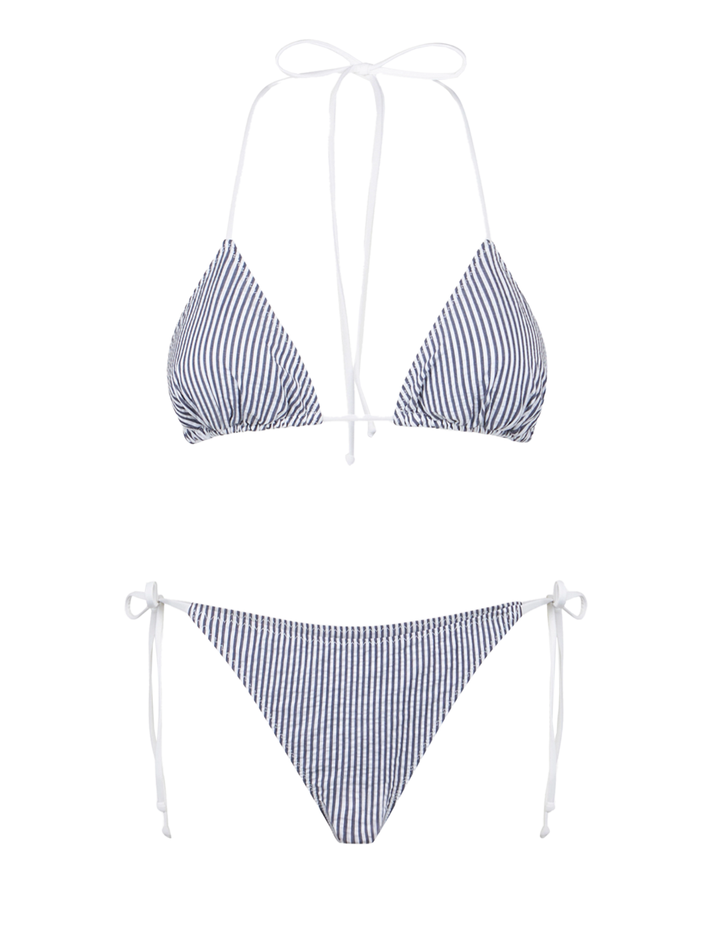 Woman seersucker triangle bikini with striped print