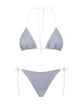 Woman seersucker triangle bikini with striped print