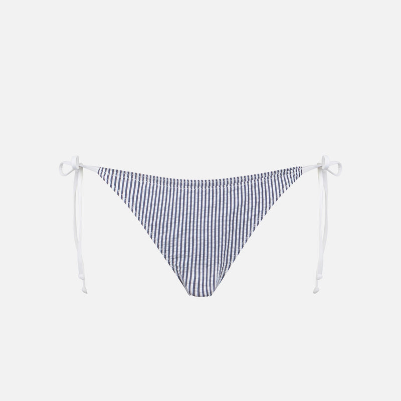 Woman seersucker swim briefs with striped print