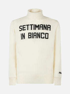 Rollkragenpullover für Herren mit Settimana aus Bianco-Jacquard