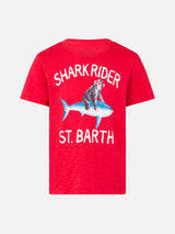 T-shirt da bambino rossa  stampa shark rider St Barth