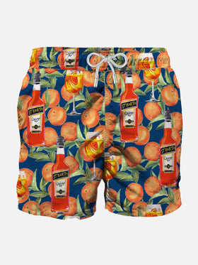 Mid-length swim short spritz time blue print