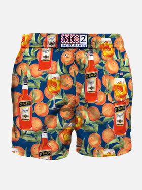 Mid-length swim short spritz time blue print