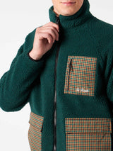 Man green sherpa jacket with check patch pockets