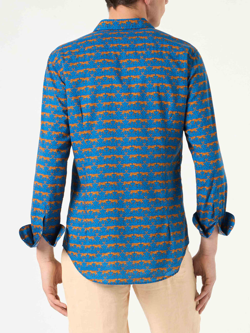 Man muslin cotton Sikelia shirt with wild cat print