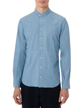 Man light blue denim linen shirt