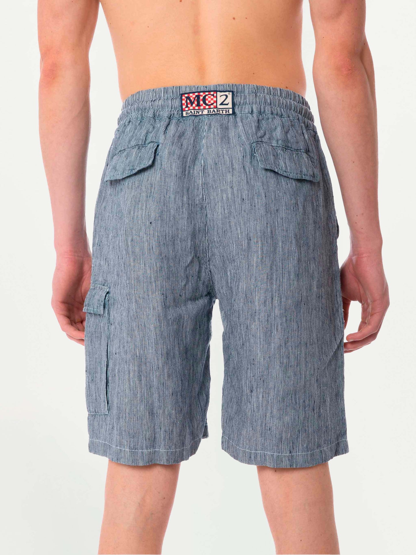 Striped denim color linen bermuda shorts - MC2 Saint Barth