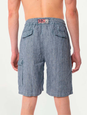 Striped denim color linen bermuda shorts - MC2 Saint Barth