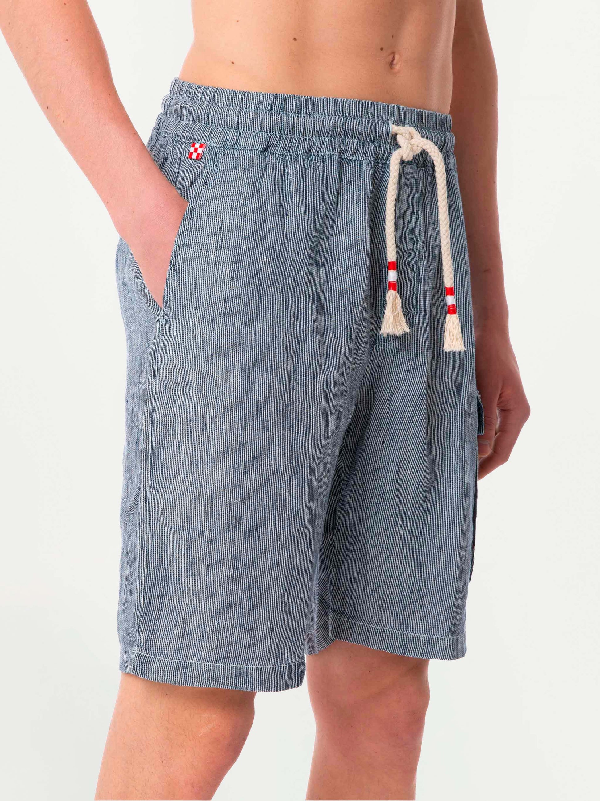 Striped denim color linen bermuda shorts - MC2 Saint Barth