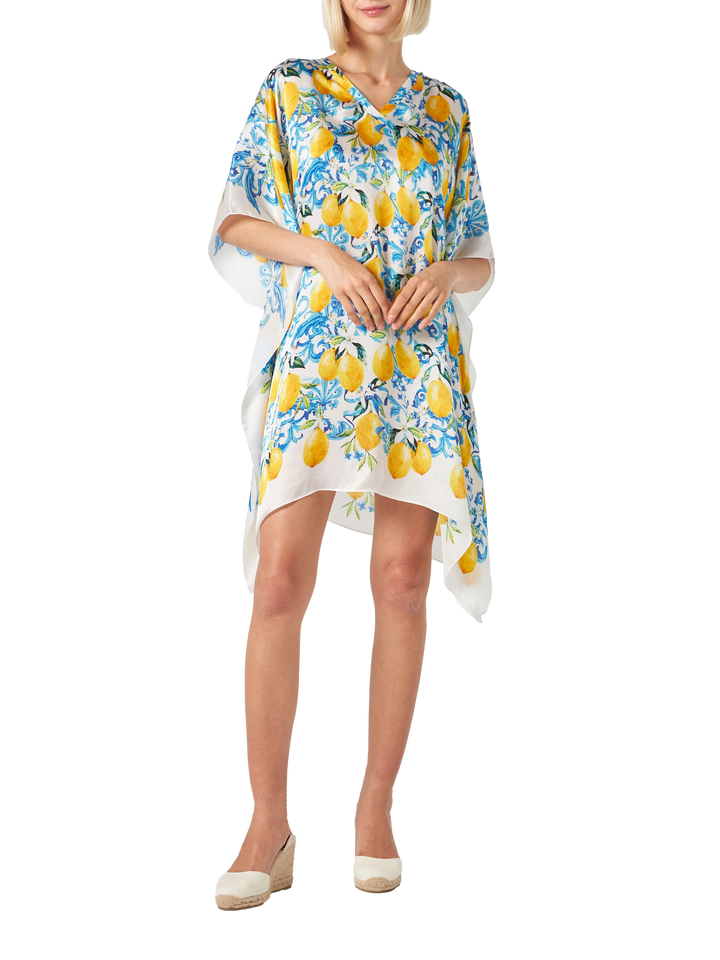 Lemons and maiolica print silk caftan