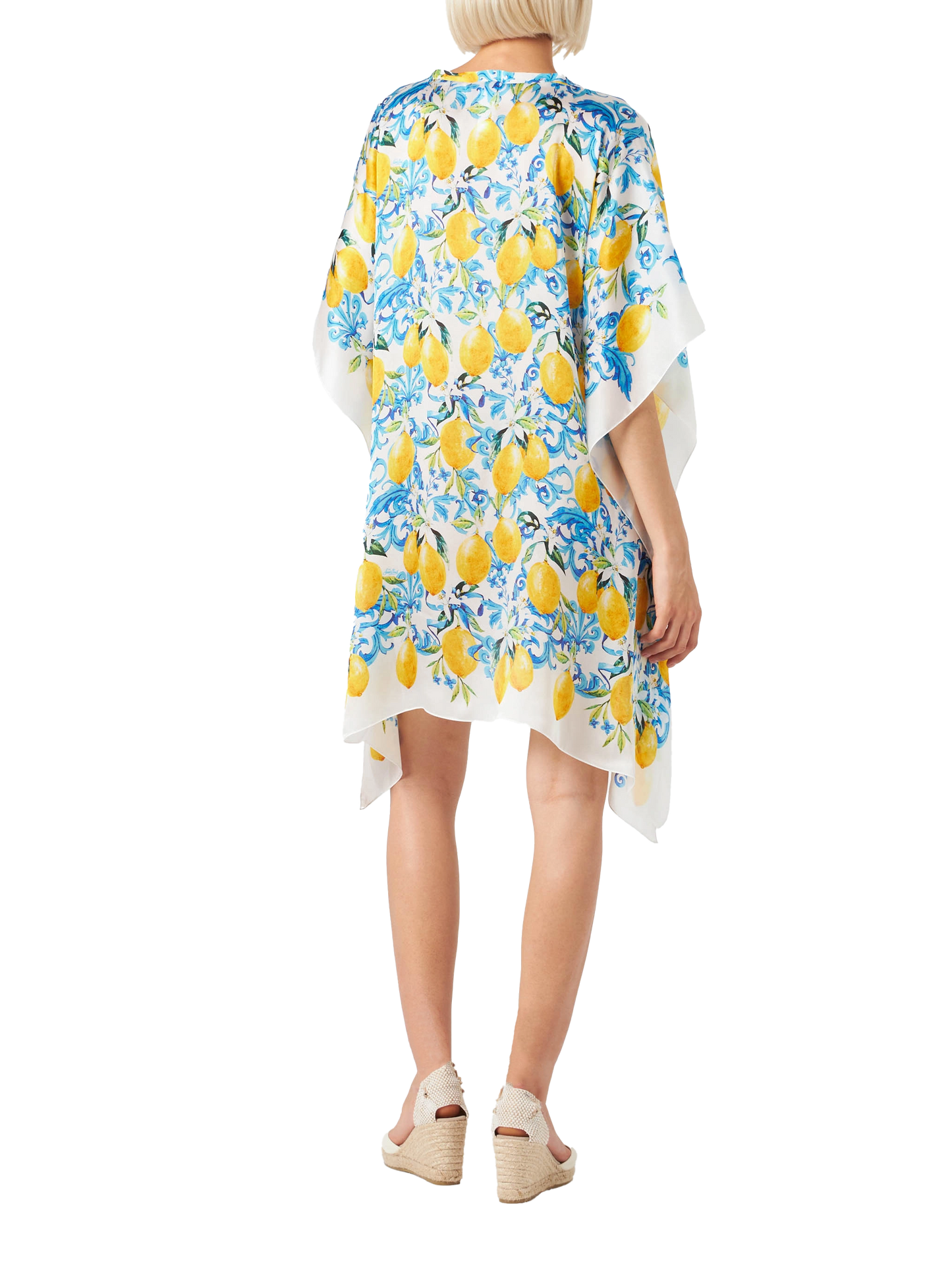 Lemons and maiolica print silk caftan
