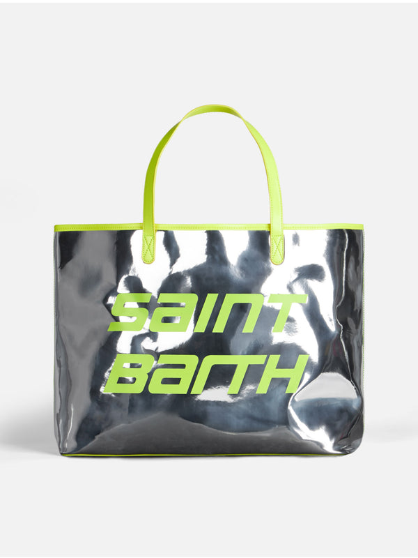 Silver reflex bag with fluo yellow details