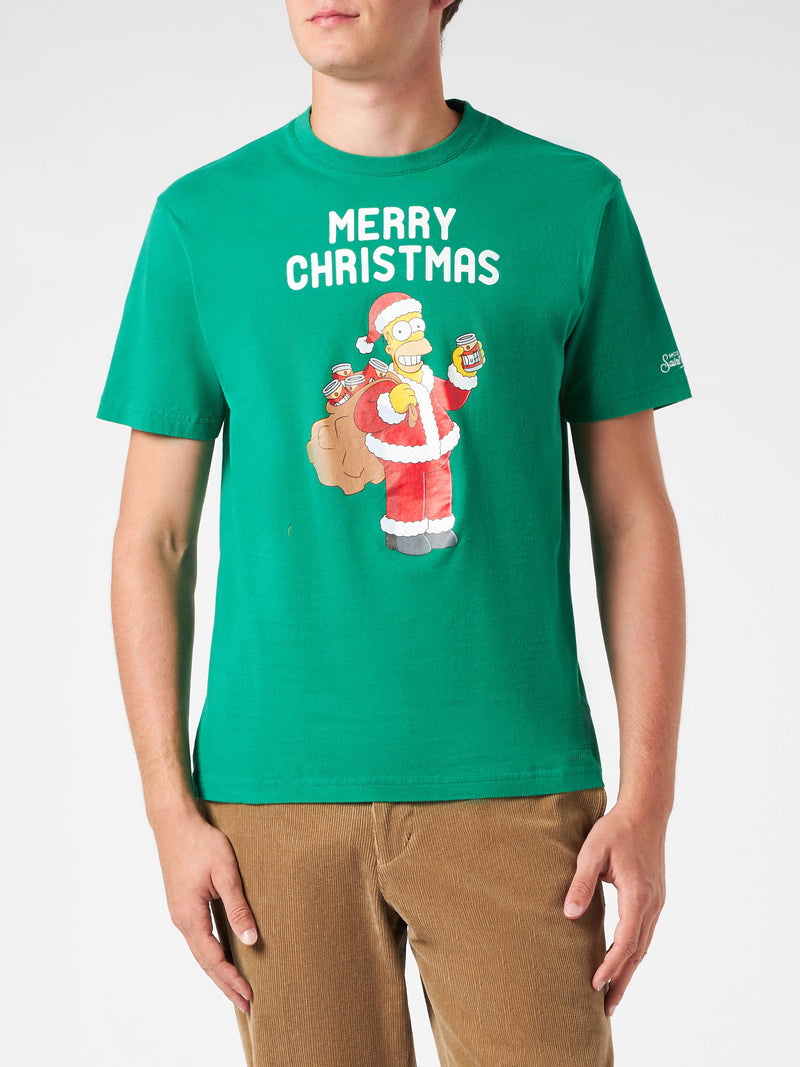 T-shirt da uomo in cotone pesante con stampa Homer Simpson Merry Christmas | EDIZIONE SPECIALE I SIMPSON