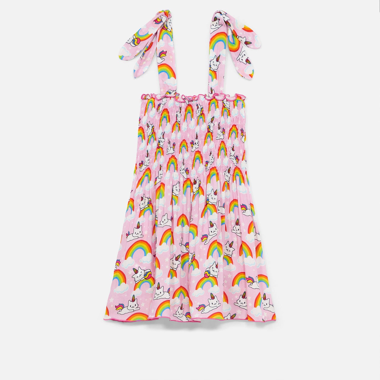 Mädchenkleid mit Einhorn-Katzen-Print