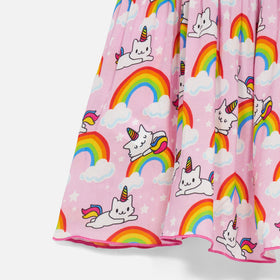 Mädchenkleid mit Einhorn-Katzen-Print