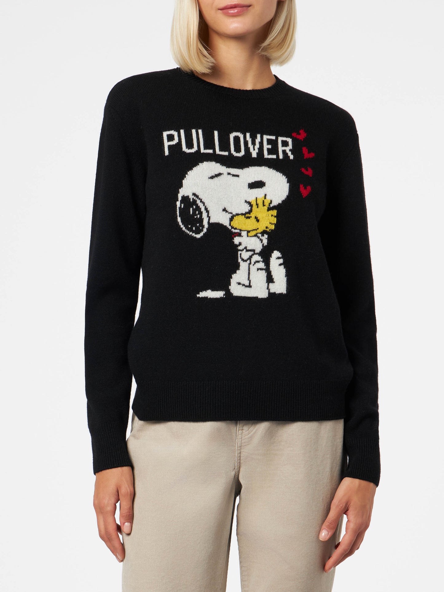 Maglia donna girocollo nera con stampa Snoopy e Woodstock | EDIZIONE SPECIALE SNOOPY PEANUTS™