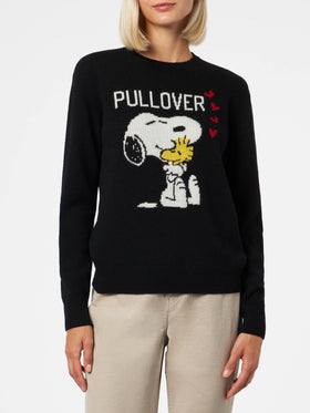 Maglia donna girocollo nera con stampa Snoopy e Woodstock | EDIZIONE SPECIALE SNOOPY PEANUTS™